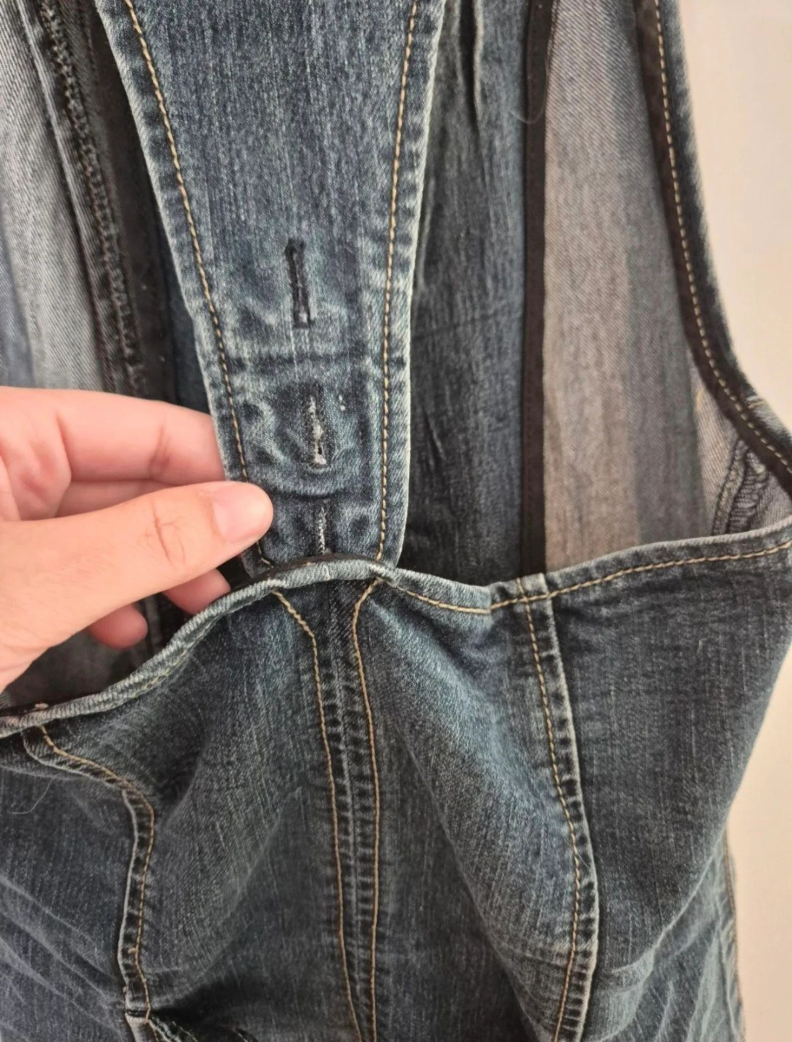 Robe jeans Original PP 34 sem mangas azul denim corte ajustado botões bolsos casual moderno – photo 6